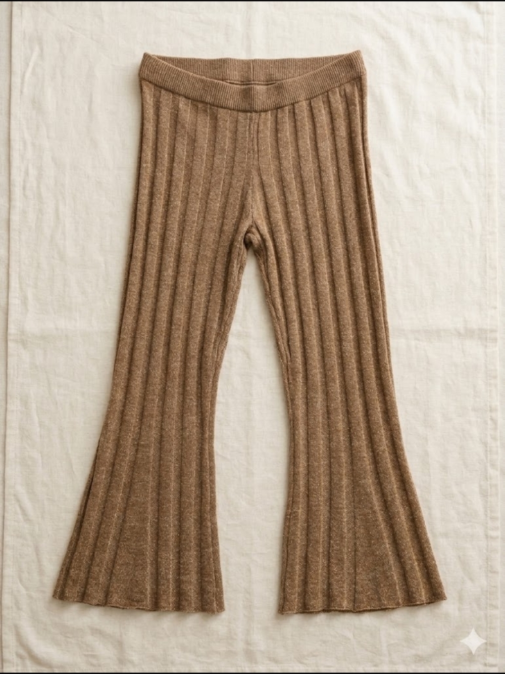 Ribbed Knit Flared Pants in Camel - Picture 4 of 14